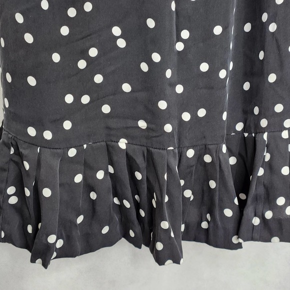 White House Black Market Polka Dot Dress Size 2 Belted Silk Black White Flounce - Picture 5 of 10